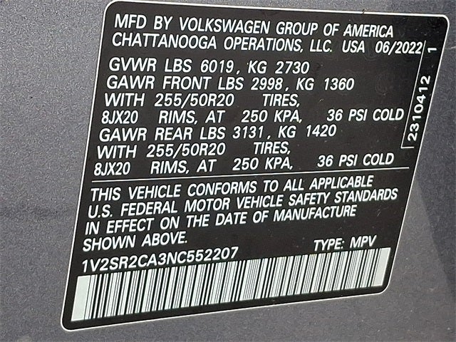 2022 Volkswagen Atlas 3.6L V6 SEL R-Line Black