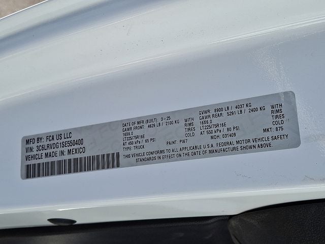 2025 RAM ProMaster 2500 Cargo Van Tradesman High Roof 159' WB w/Pass Seat